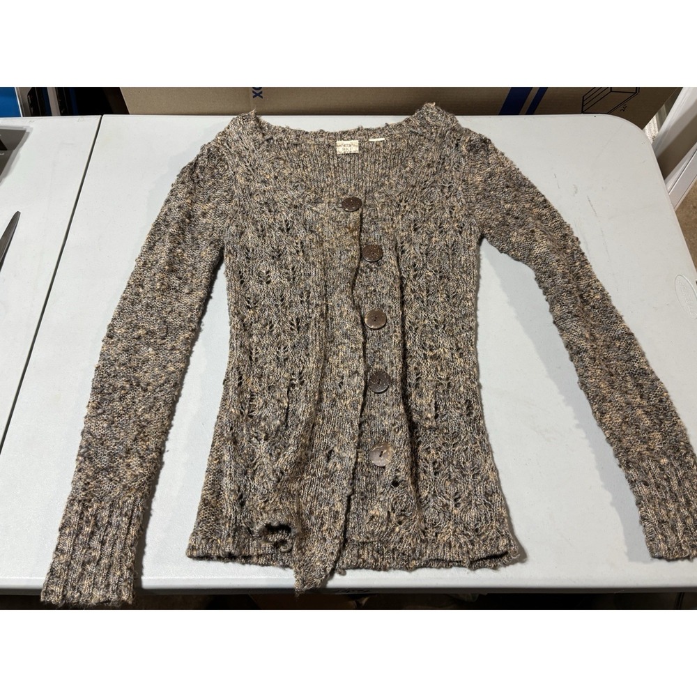 BKE Knit Cardigan Women's Brown Buttons Cowl Neck Sweater Cottagecore M